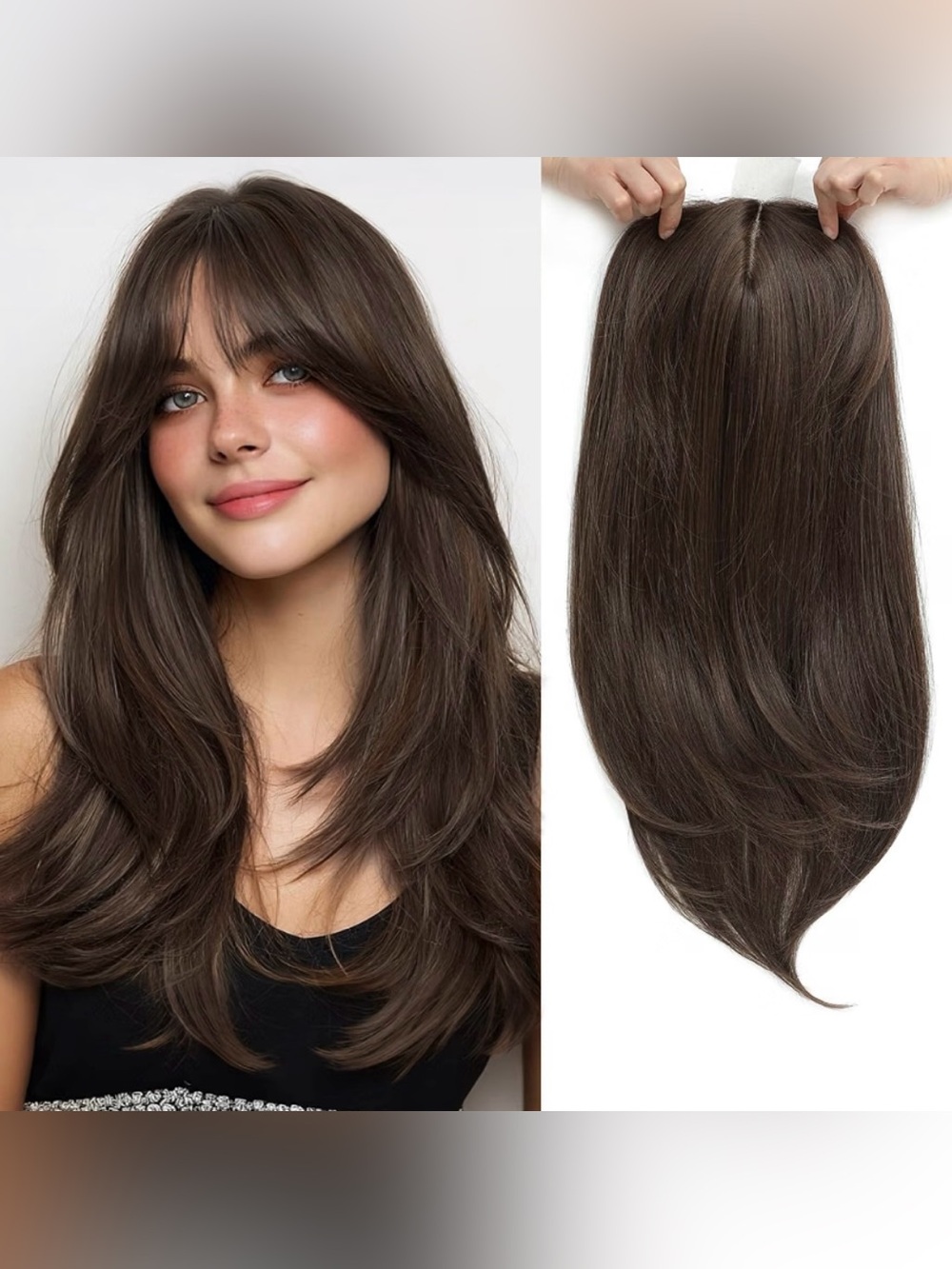 Layered Hair Topper 18” For Thinning Hair  6.5” X 6.5” Base  - Soft Brown